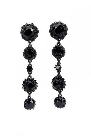 Black Enamel & Crystal Drop Earrings