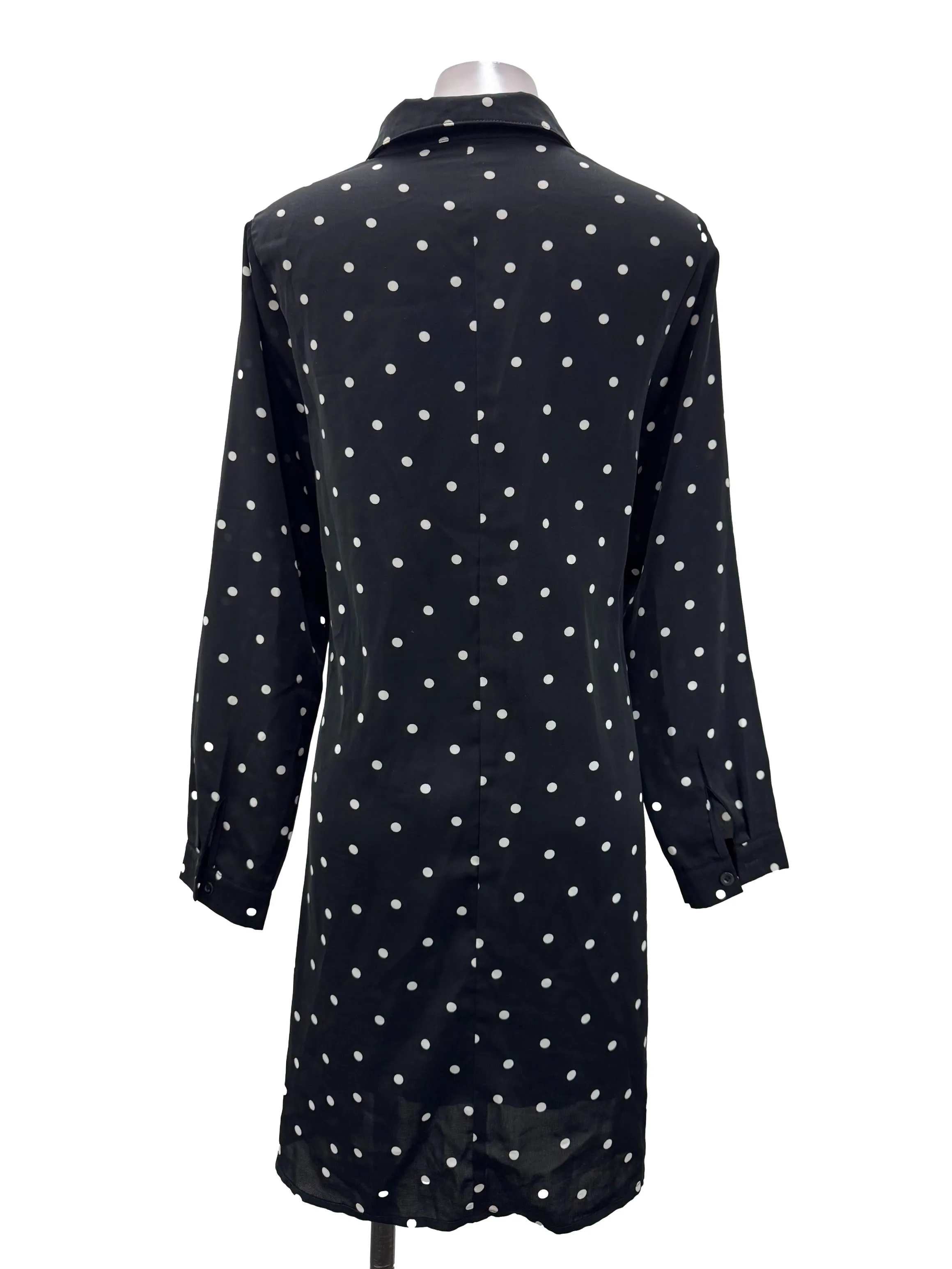 Black Polka Dot Button Down Long Sleeve Shirt Dress