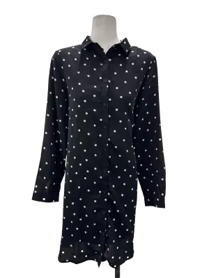 Black Polka Dot Button Down Long Sleeve Shirt Dress