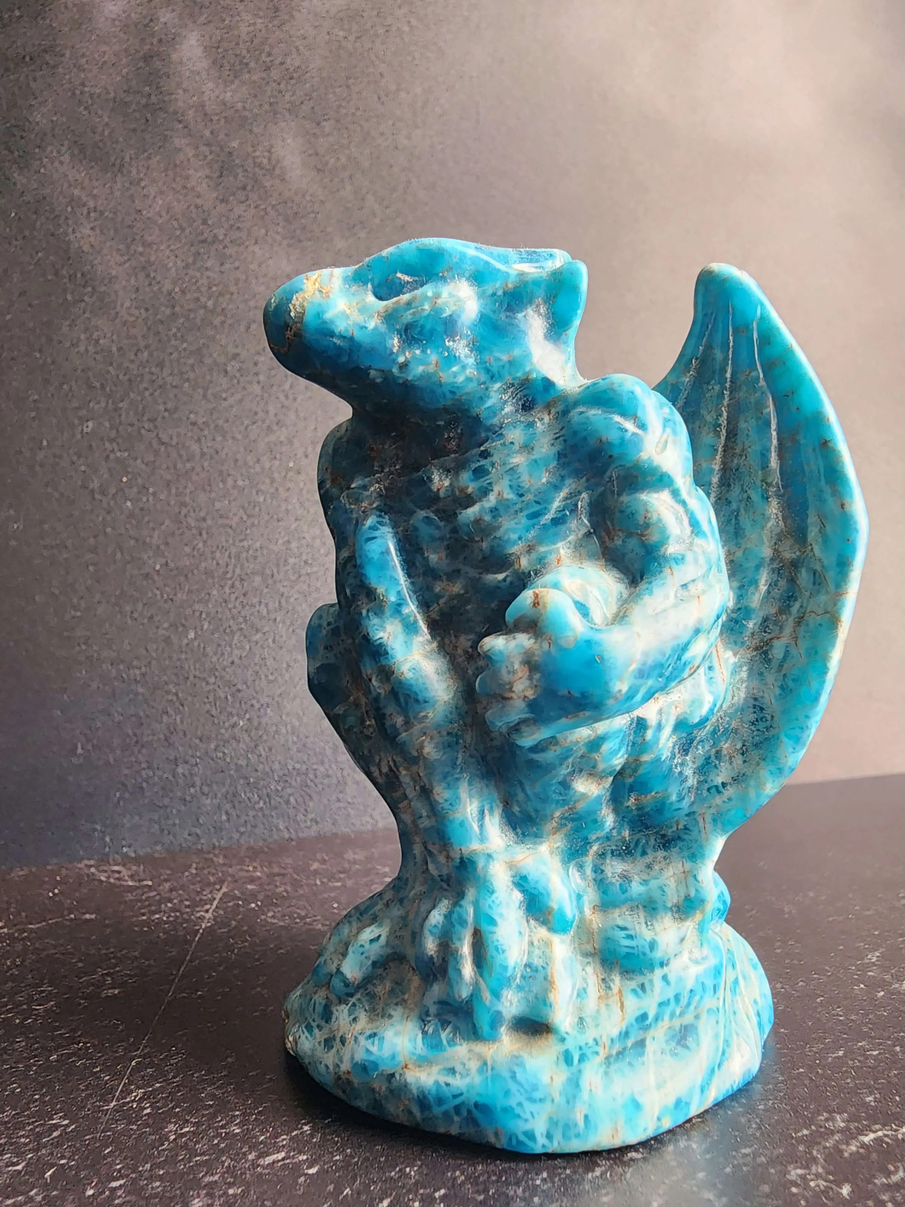 Blue Apatite Gargoyle Carving