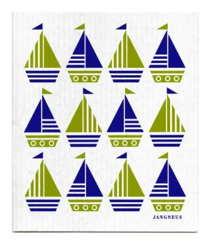 Blue Green Boats Dishcloth