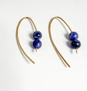 Blue Sodalite Gemstone Brass Earrings