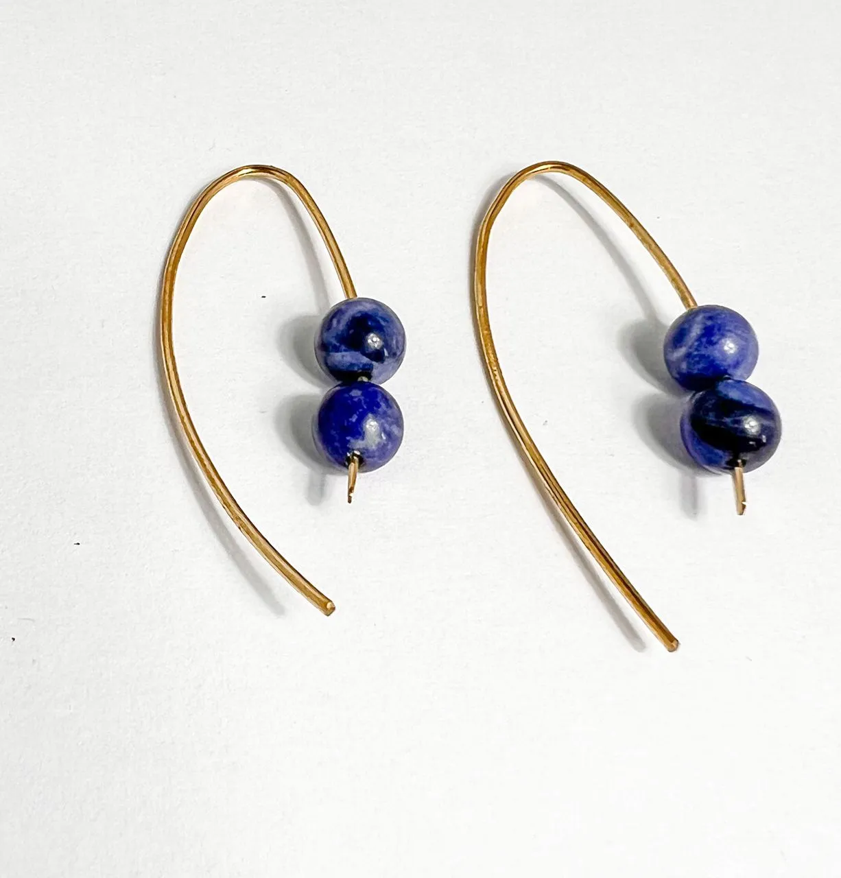 Blue Sodalite Gemstone Brass Earrings