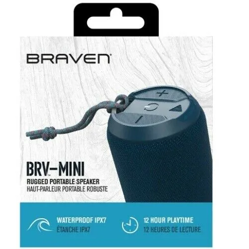 Braven BRV Rugged Mini Wireless Blue Portable Bluetooth Speaker-12 Hour Playtime- Blue