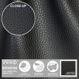 Bycast65 Black Matte Correct-Grain Pattern Faux Leather Marine Vinyl Fabric