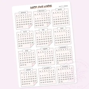 Calendar Stickers Jan-Dec 2024