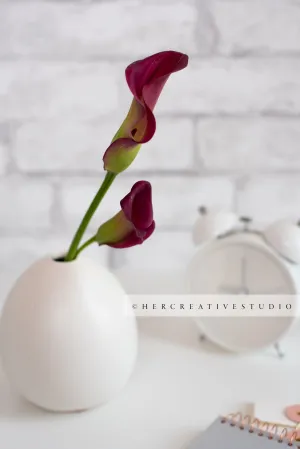 Calla Lilly & Clock on White Desk