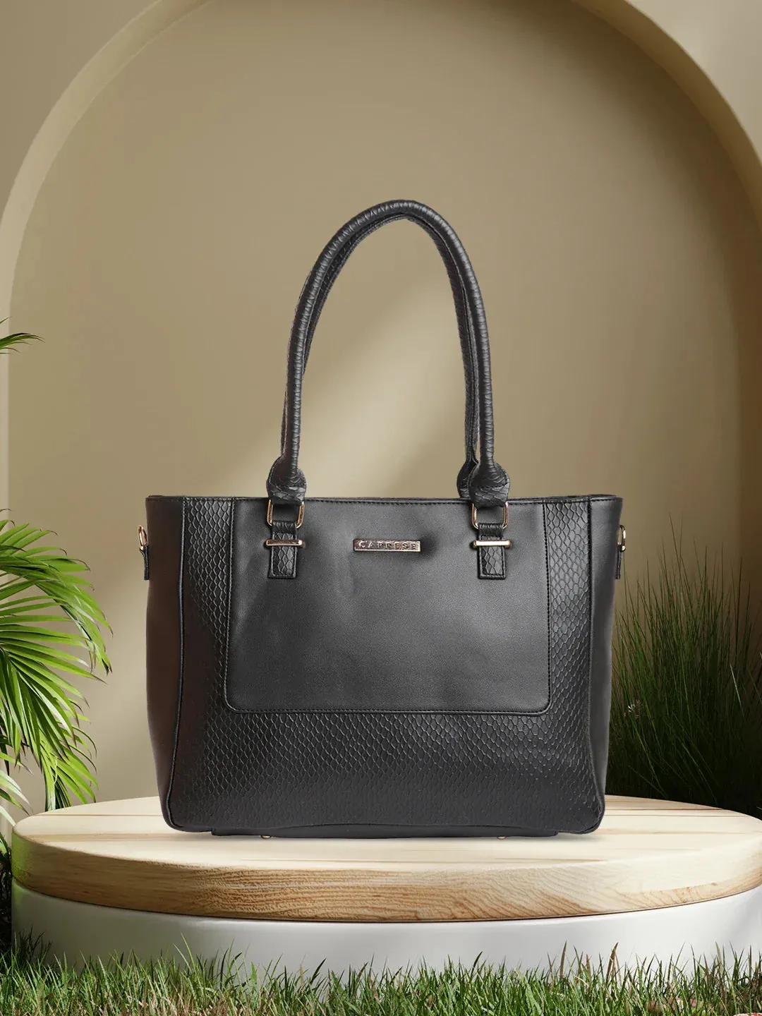 Caprese Fiona Large Black Office Tote Bag