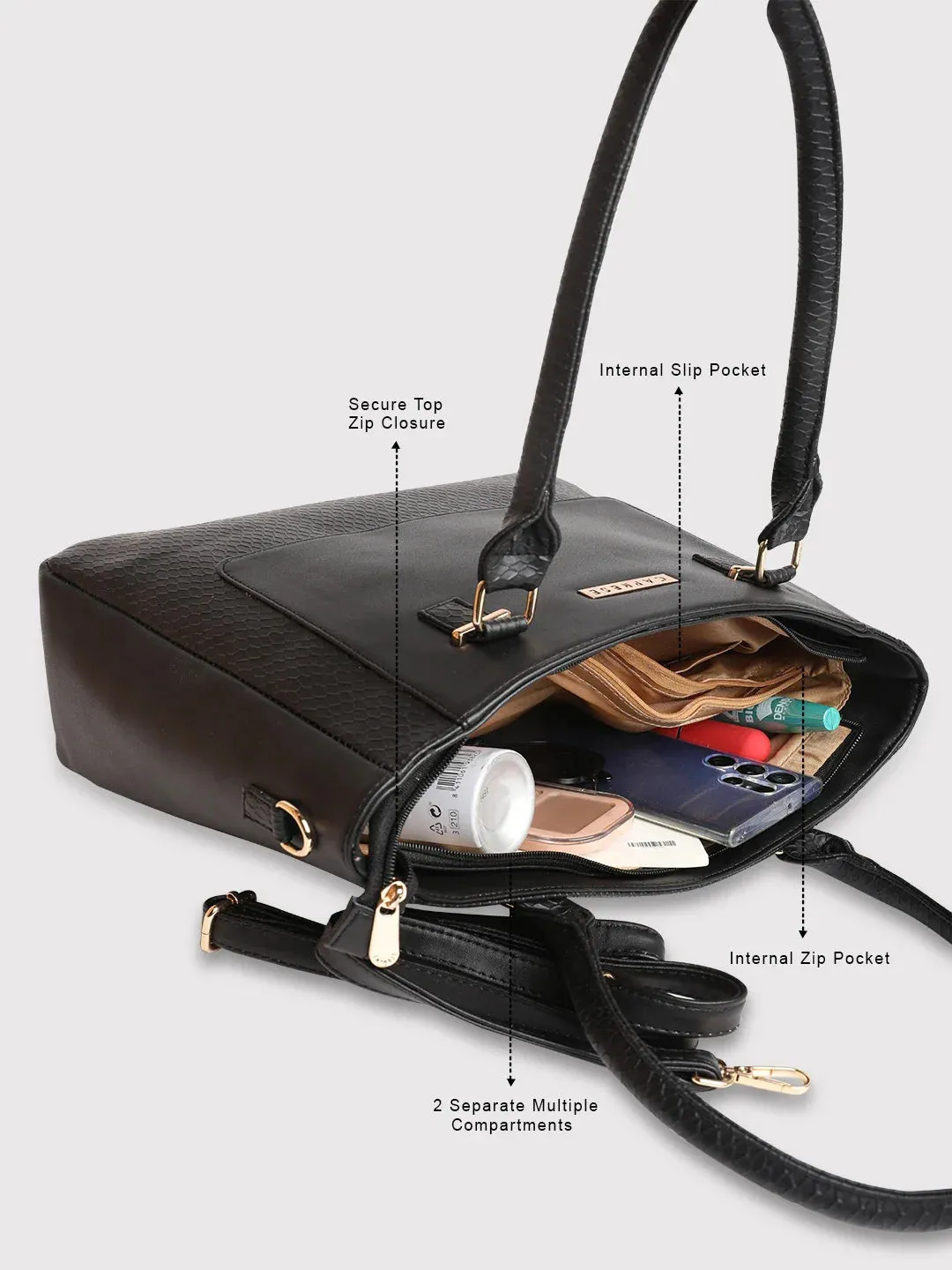 Caprese Fiona Large Black Office Tote Bag