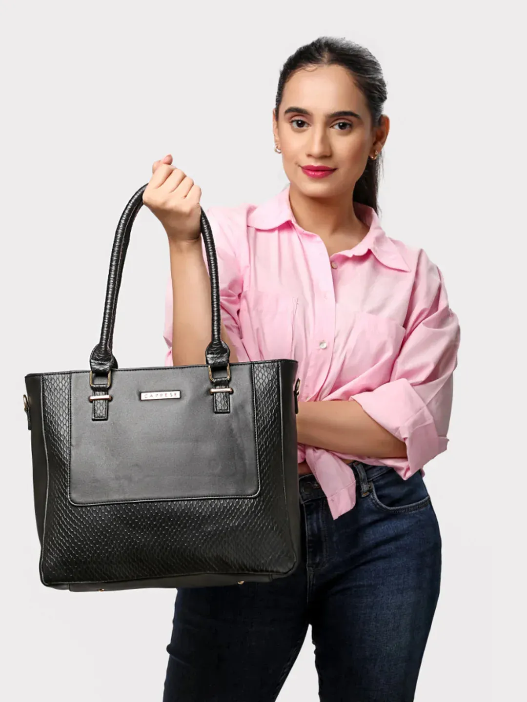 Caprese Fiona Large Black Office Tote Bag