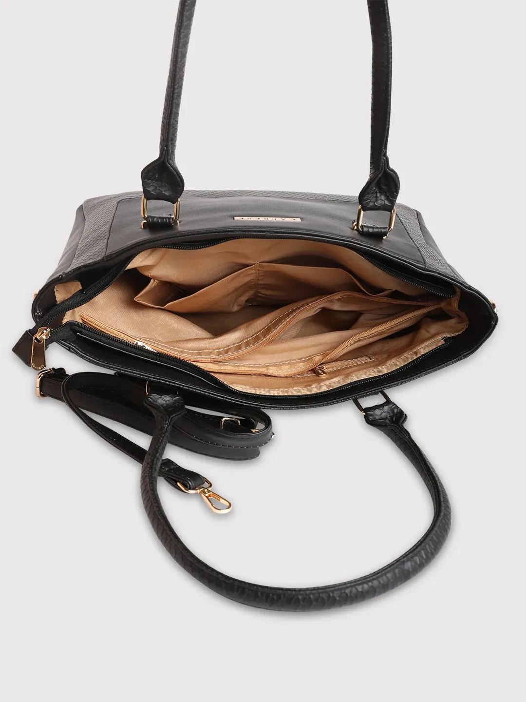 Caprese Fiona Large Black Office Tote Bag