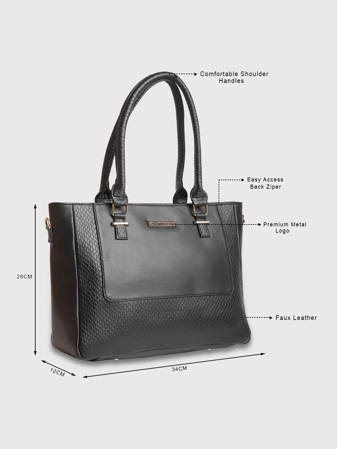 Caprese Fiona Large Black Office Tote Bag