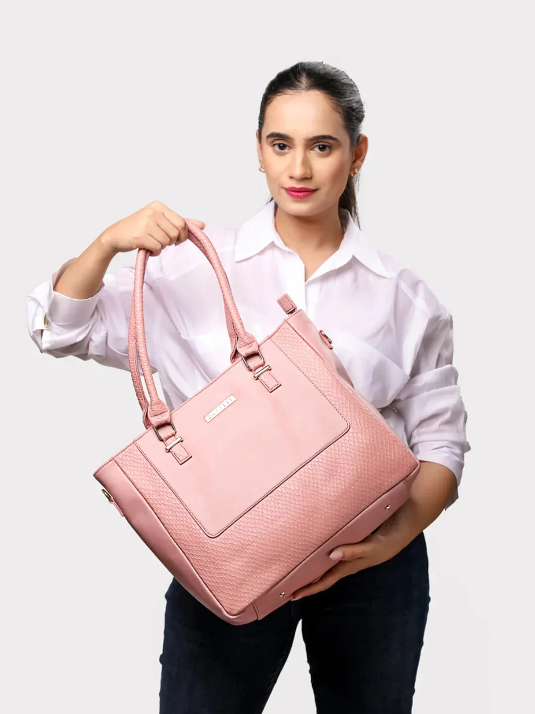 Caprese Fiona Large Light Pink Office Tote Bag