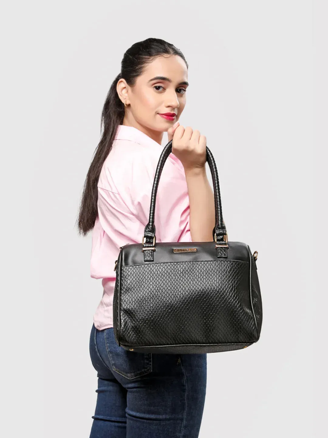 Caprese Fiona Medium Black Satchel Bag