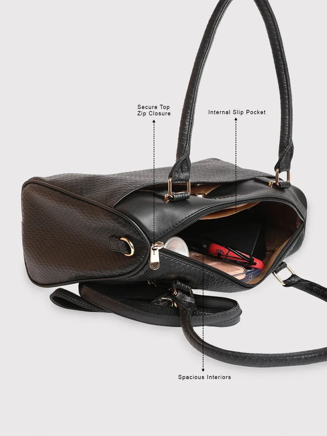 Caprese Fiona Medium Black Satchel Bag