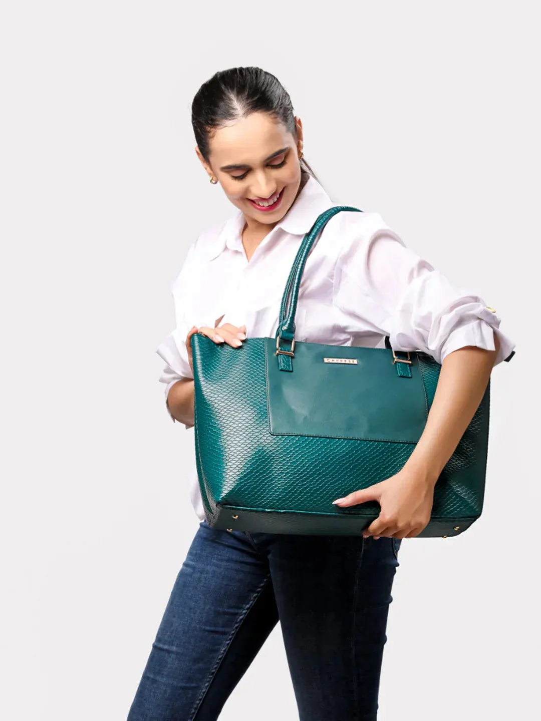 Caprese Fiona Tote Large Teal Laptop Bag
