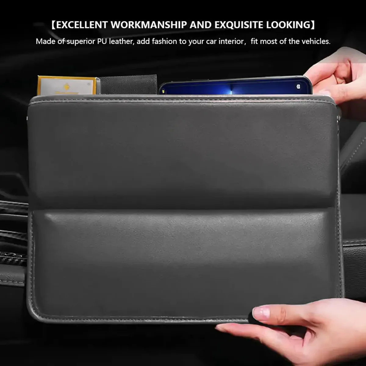 Car Seat Gap Filler Organizer, Custom-Fit For Car, Multifunctional PU Leather Console Side Pocket Organizer for Cellphones, Cards, Wallets, Keys WAMS226