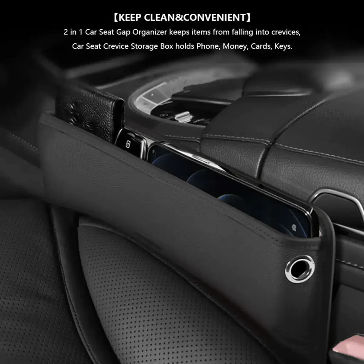 Car Seat Gap Filler Organizer, Custom-Fit For Car, Multifunctional PU Leather Console Side Pocket Organizer for Cellphones, Cards, Wallets, Keys WAMS226