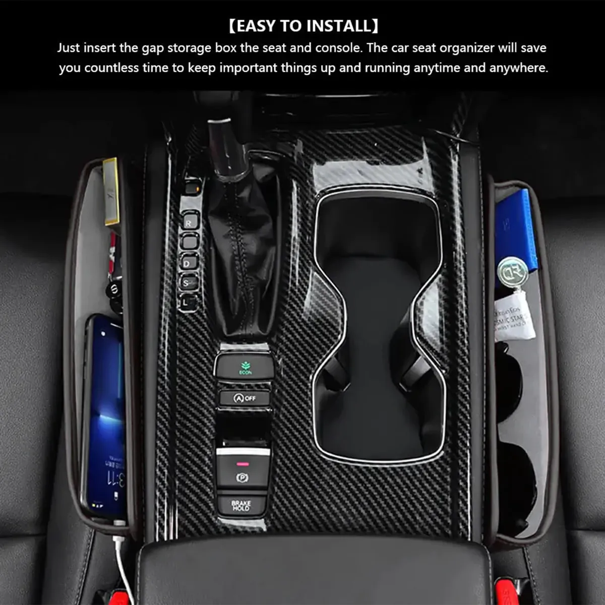 Car Seat Gap Filler Organizer, Custom-Fit For Car, Multifunctional PU Leather Console Side Pocket Organizer for Cellphones, Cards, Wallets, Keys WARA226