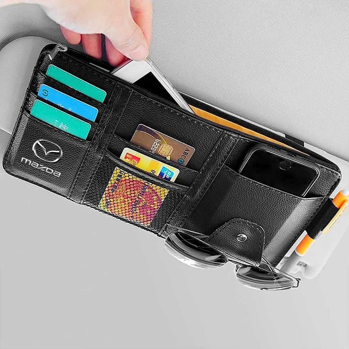 Car Sun Visor Organizer - Auto Interior Accessories Pocket Organizer, Insurance and Registration Wallet Storage Pouch for Cars - Cards, Pens, Sunglasses and Document Holder