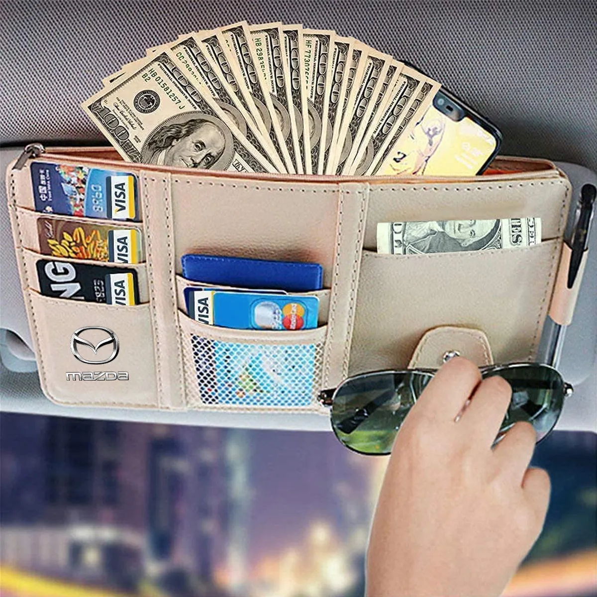 Car Sun Visor Organizer - Auto Interior Accessories Pocket Organizer, Insurance and Registration Wallet Storage Pouch for Cars - Cards, Pens, Sunglasses and Document Holder
