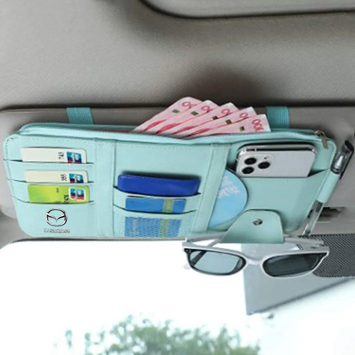 Car Sun Visor Organizer - Auto Interior Accessories Pocket Organizer, Insurance and Registration Wallet Storage Pouch for Cars - Cards, Pens, Sunglasses and Document Holder
