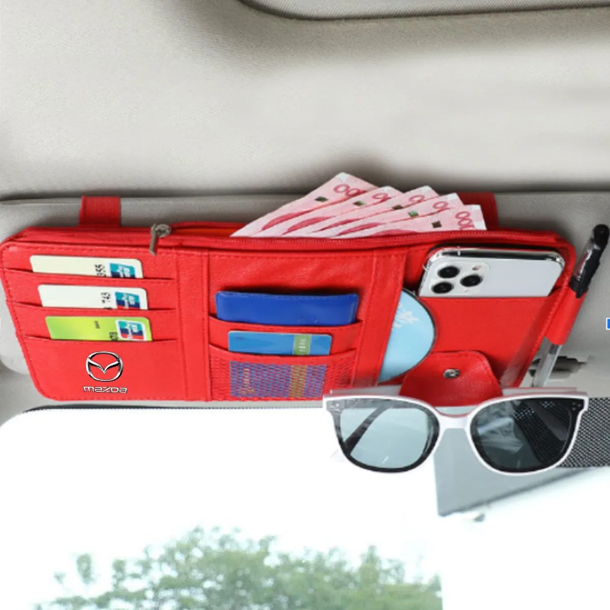 Car Sun Visor Organizer - Auto Interior Accessories Pocket Organizer, Insurance and Registration Wallet Storage Pouch for Cars - Cards, Pens, Sunglasses and Document Holder