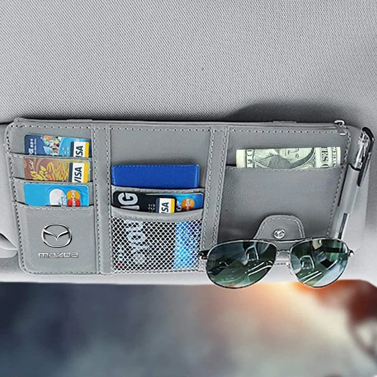 Car Sun Visor Organizer - Auto Interior Accessories Pocket Organizer, Insurance and Registration Wallet Storage Pouch for Cars - Cards, Pens, Sunglasses and Document Holder