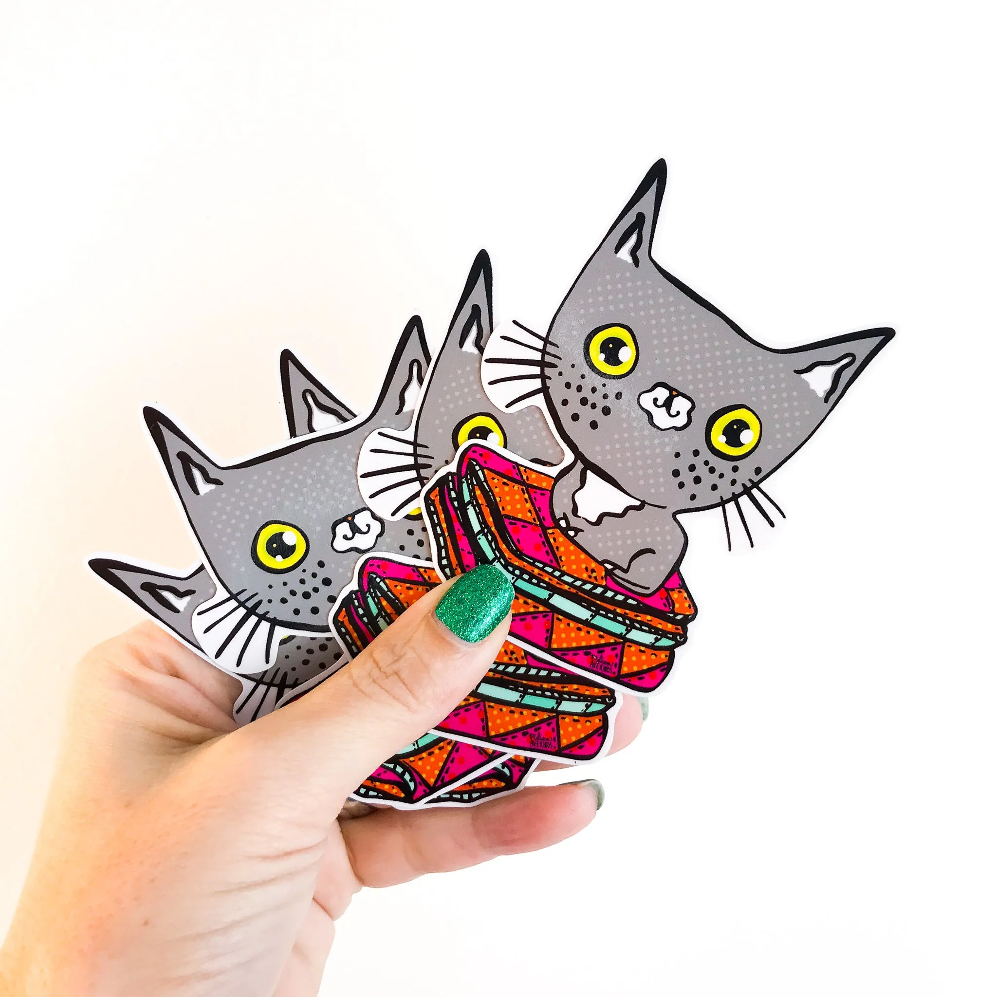 CAT ON A QUILT sticker