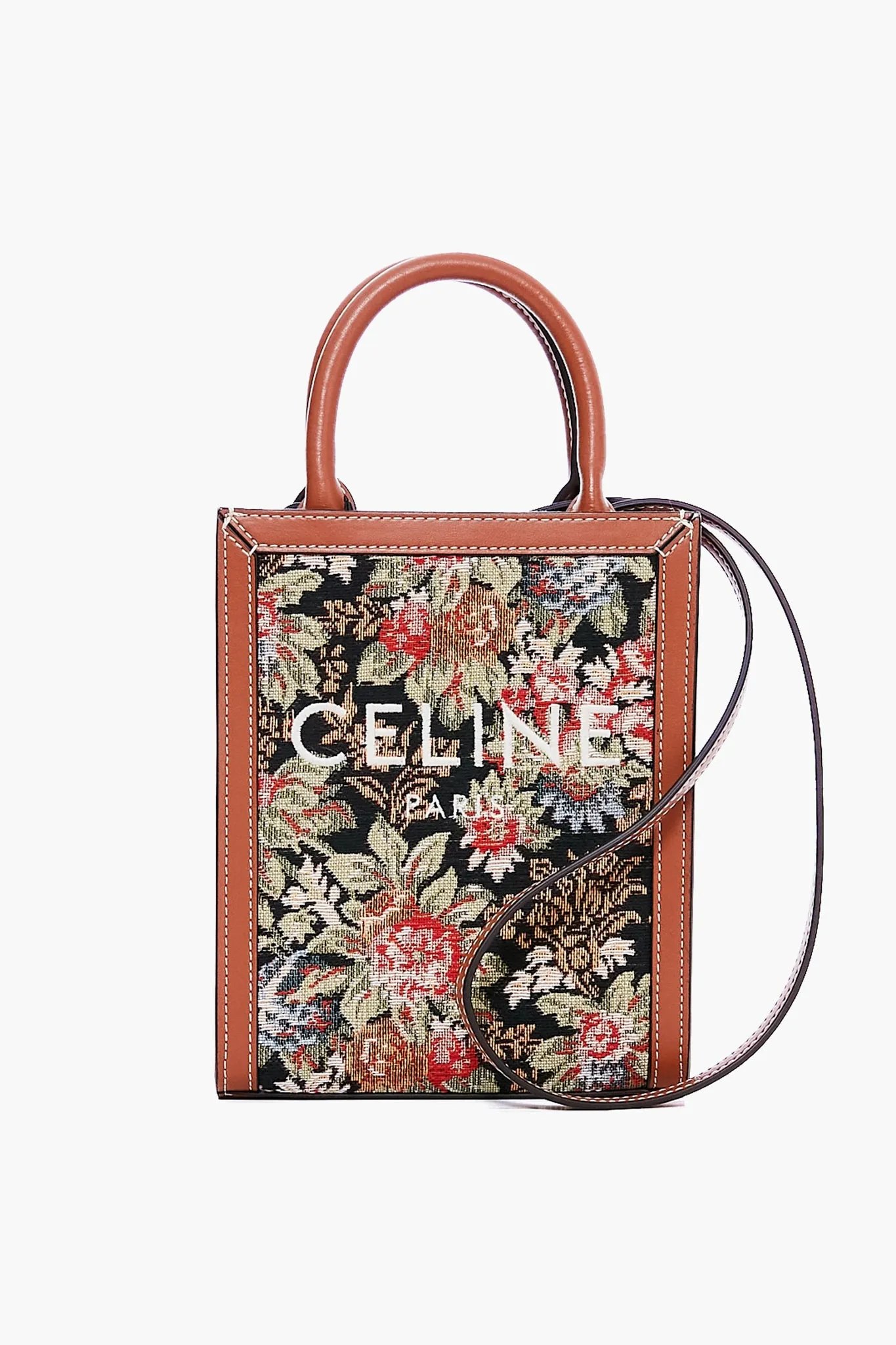 Celine Small Vertical Cabas Tote in Printed Canvas and Calfskin