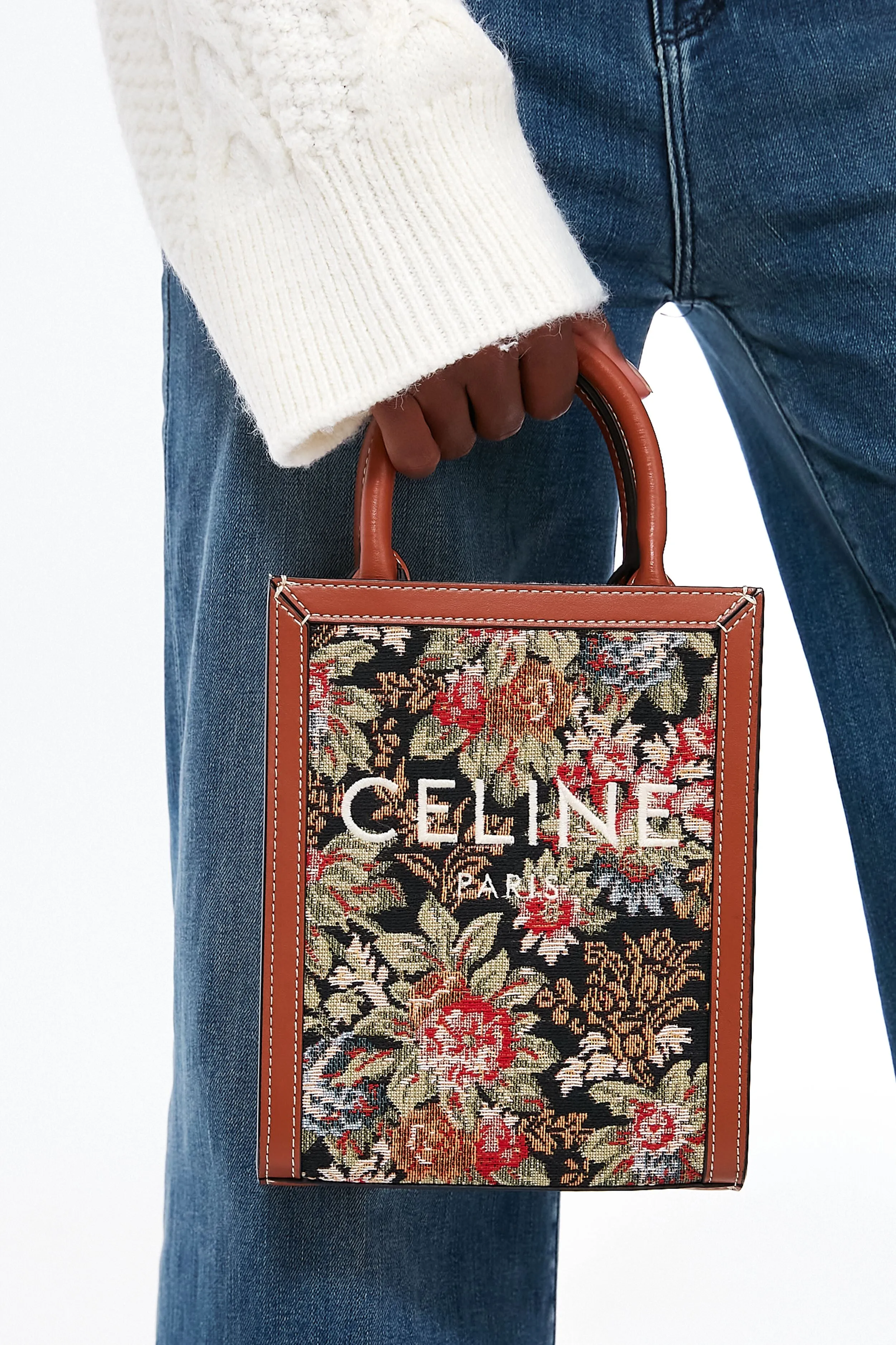 Celine Small Vertical Cabas Tote in Printed Canvas and Calfskin