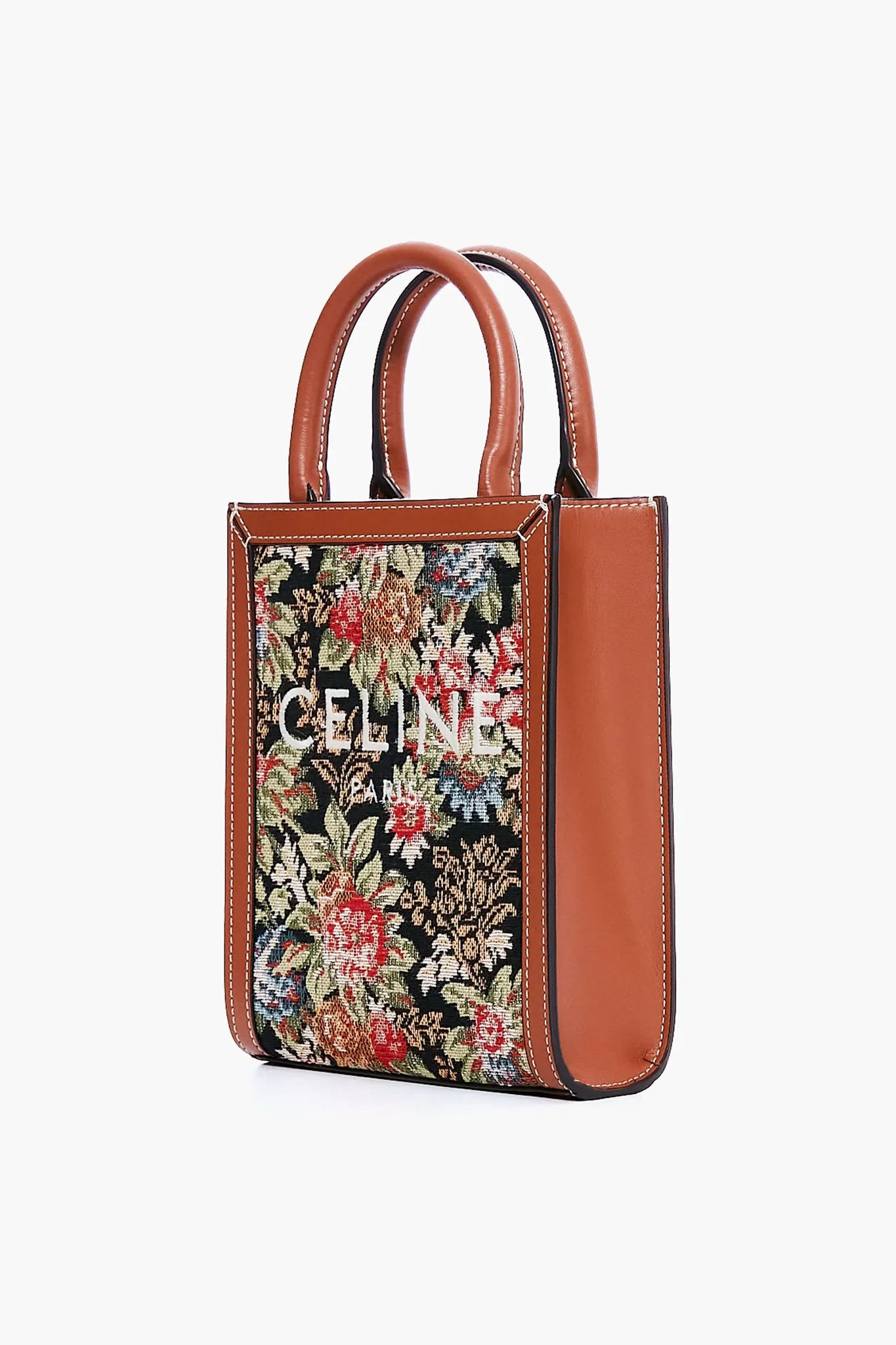 Celine Small Vertical Cabas Tote in Printed Canvas and Calfskin