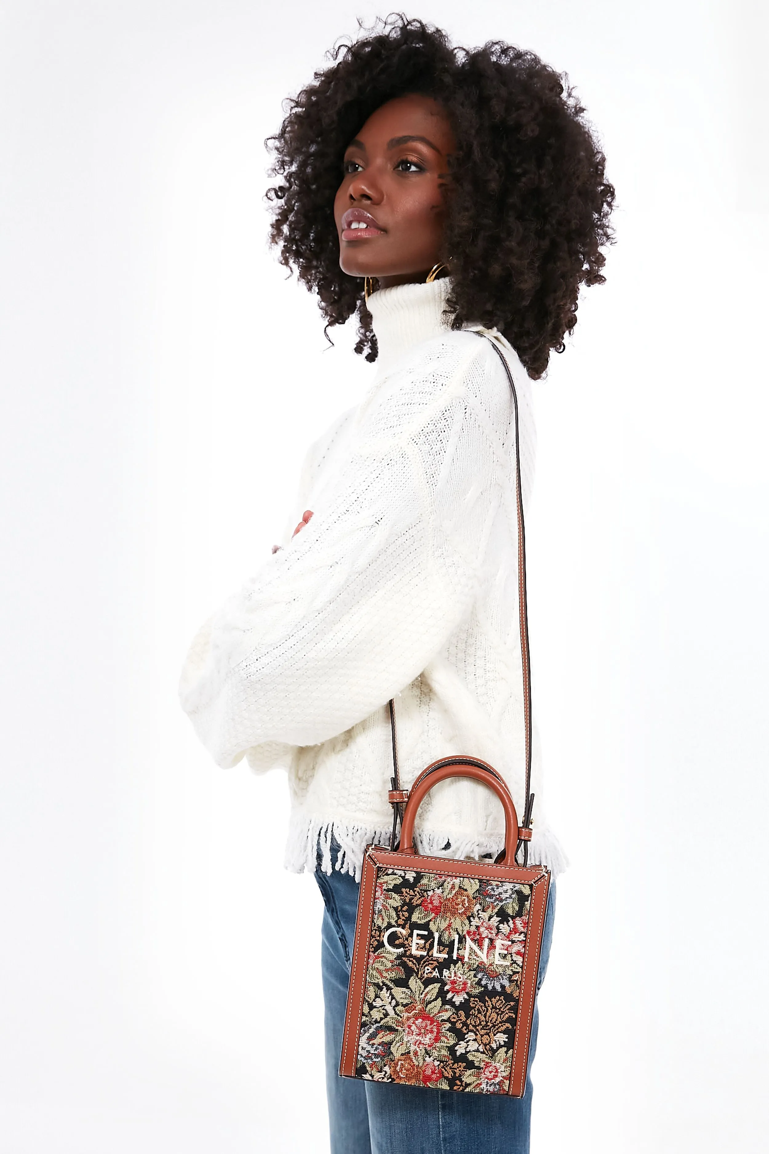 Celine Small Vertical Cabas Tote in Printed Canvas and Calfskin