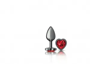 Cheeky Charms - Gunmetal Metal Butt Plug - Heart - Dark Red - Small