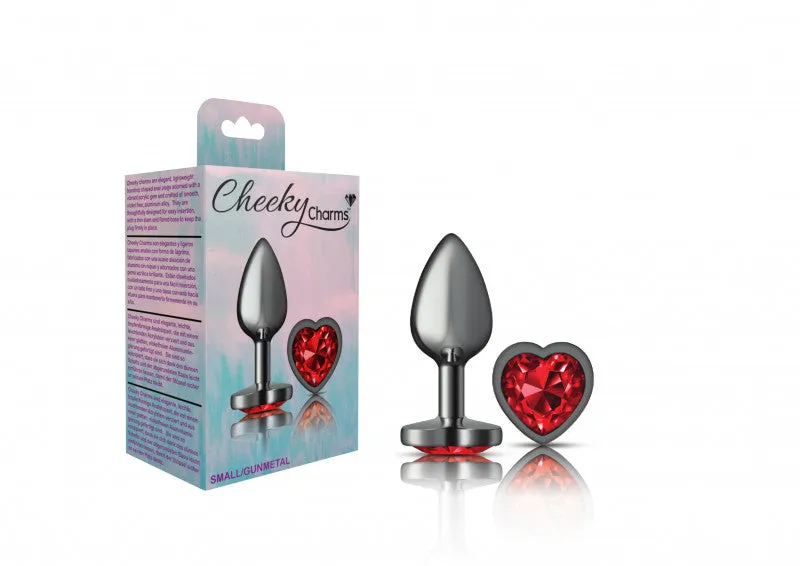 Cheeky Charms - Gunmetal Metal Butt Plug - Heart - Dark Red - Small