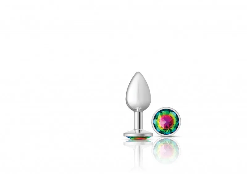 Cheeky Charms - Silver Metal Butt Plug - Round - Rainbow - Small