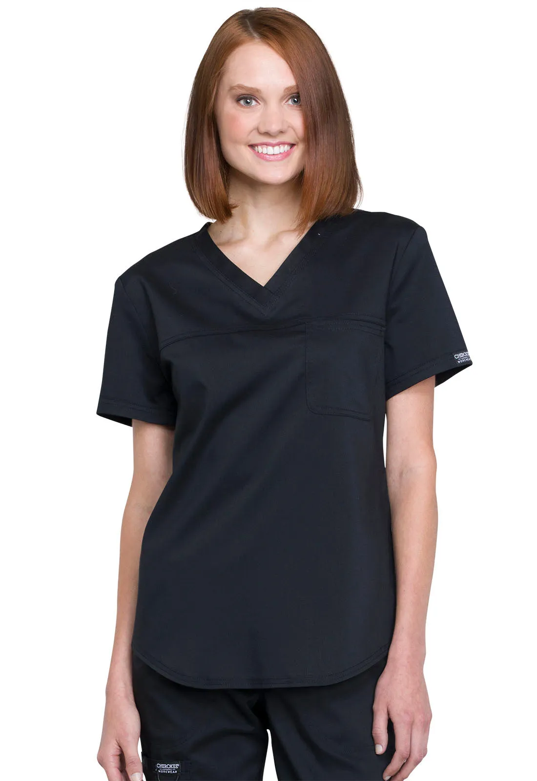 CHEROKEE REVOLUTION WOMEN'S TUCKABLE  1 POCKET V-NECK TOP