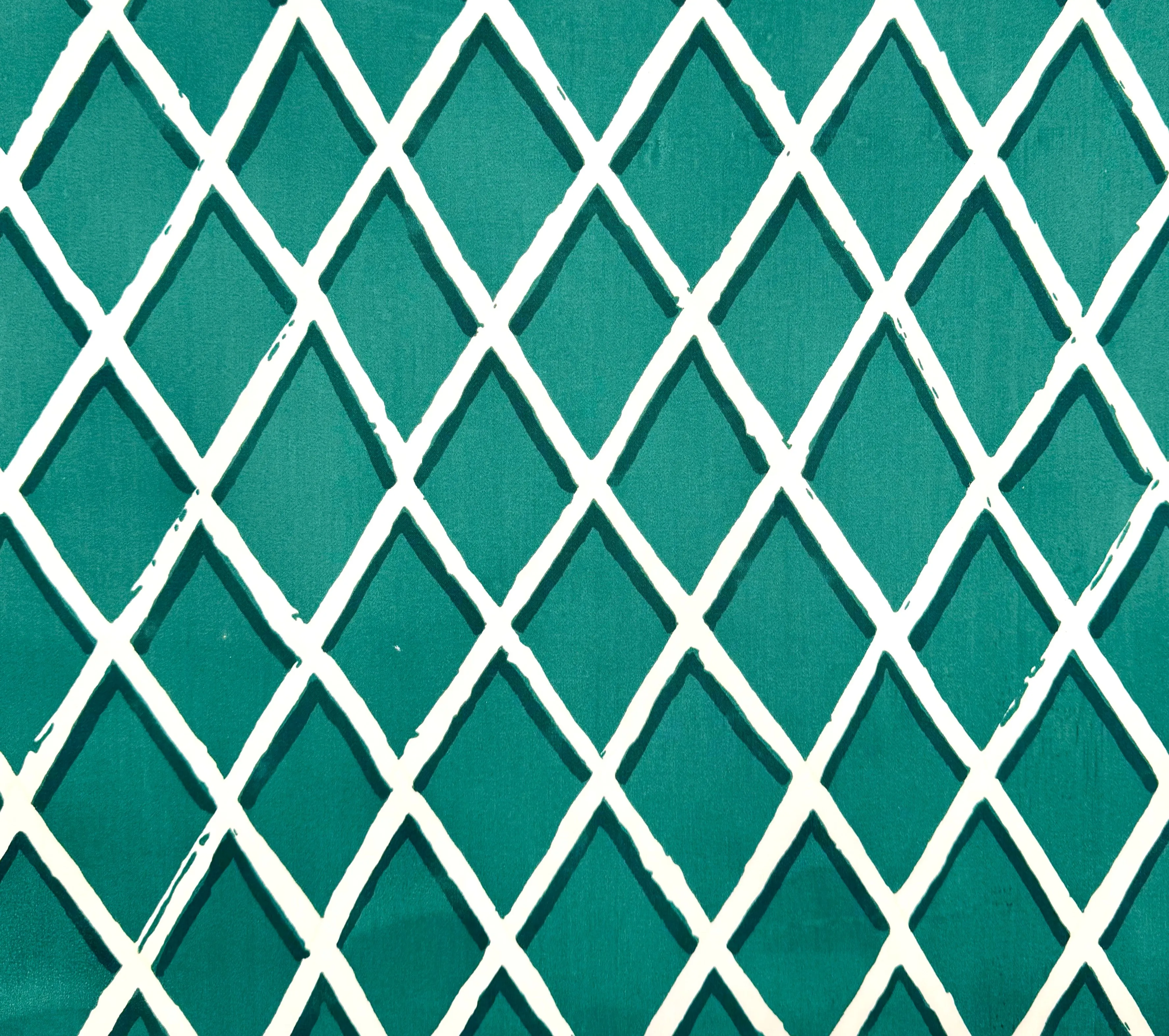 China Seas Fabric: New Diamond Trellis Large Scale - Custom Carriage Green on Tinted Cotton Sateen