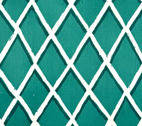 China Seas Fabric: New Diamond Trellis Large Scale - Custom Carriage Green on Tinted Cotton Sateen