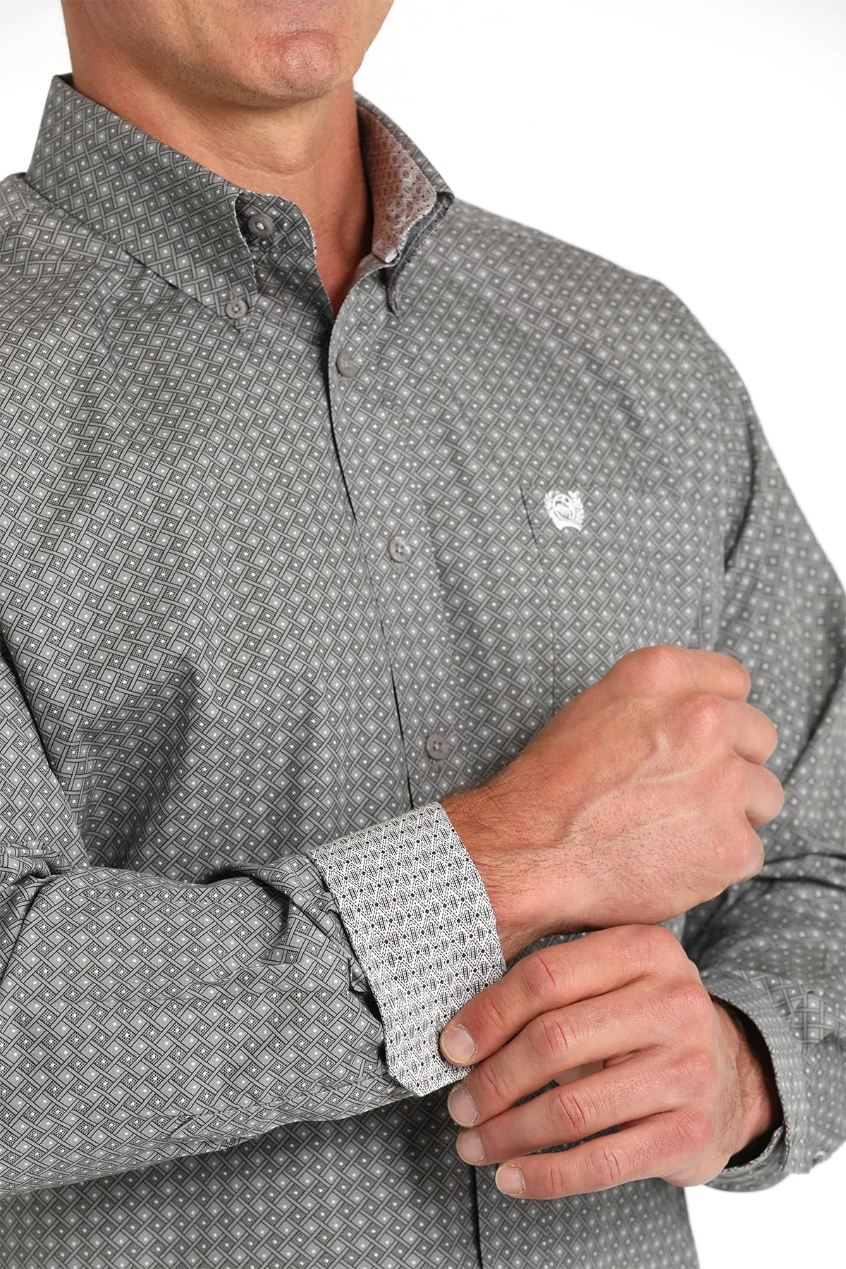 Cinch Men's Gray Diamond Geometric Print Button-Down Shirt