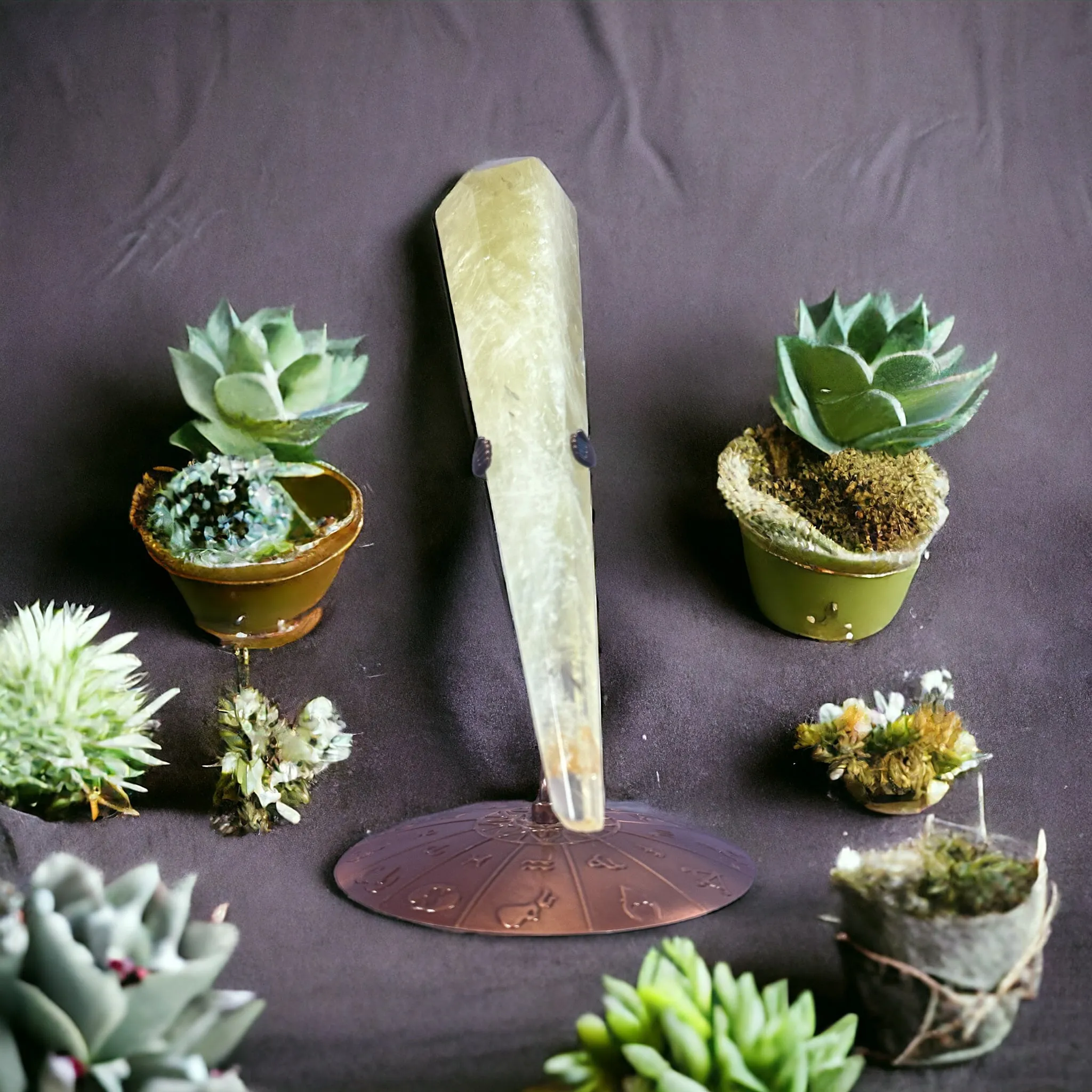 Citrine Crystal Scepter with Zodiac Stand