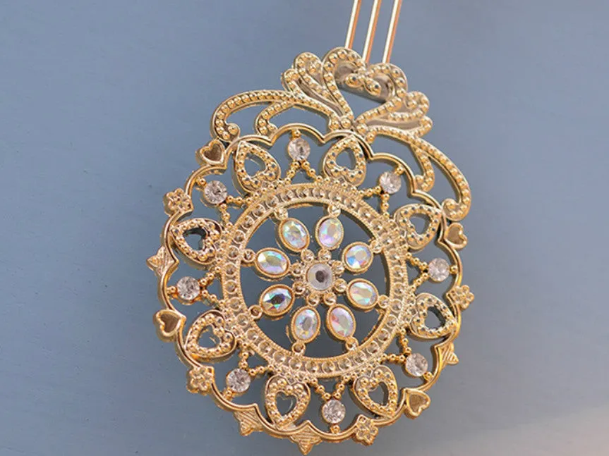 Classic Wall Clock with Pendulum and Bejewelled with Pearls