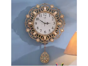 Classic Wall Clock with Pendulum and Bejewelled with Pearls
