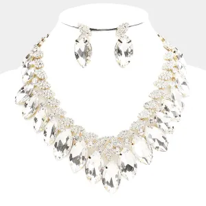 Clear Crystal Marquise Stone Statement Necklace on Gold | 484074