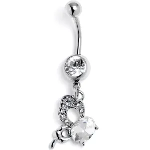 Clear CZ Gem Abstract Style Butterfly Dangle Belly Ring