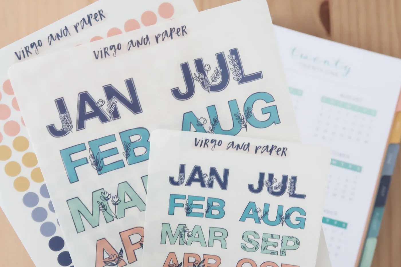 Clear Hand Drawn Floral Jan-Dec Monthly Labels - Beach Color Scheme
