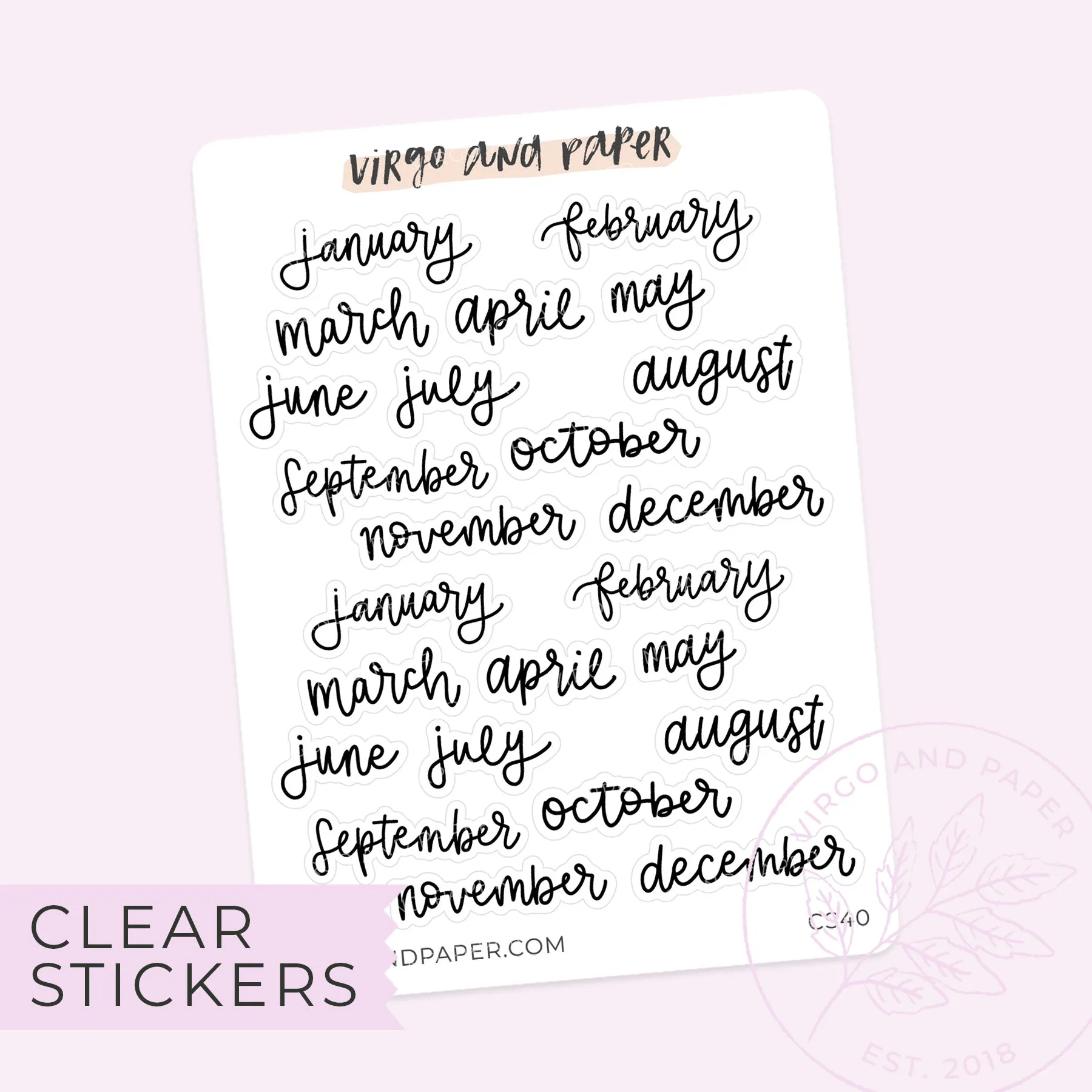 Clear Mini Jan-Dec Months of the Year Labels