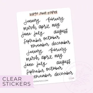 Clear Mini Jan-Dec Months of the Year Labels