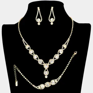 Clear Rhinestone 3 Piece Jewelry Set on Gold | Formal Jewelry | 340371