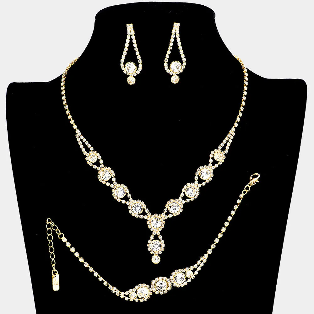 Clear Rhinestone 3 Piece Jewelry Set on Gold | Formal Jewelry | 340371